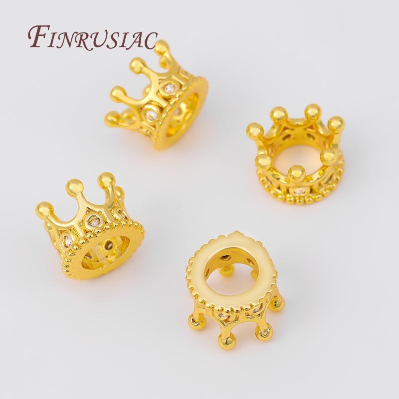 5/10pcs 18K Gold Plated Zircon Crown Beads,Spacers For Beads,Beads For Creating Jewelry Making Supplies,Bracelets Bead Separator