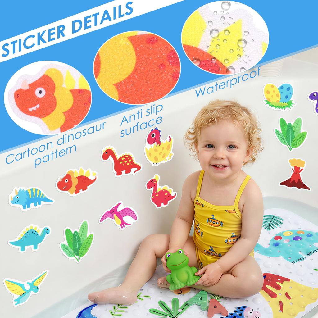 Kids Cartoon Bathtub Mat 40x16 Inch Non Slip Baby Toddler Bath Mat for Bathroom Tubs Shower Mats with Suction Cups & 30 Stickers