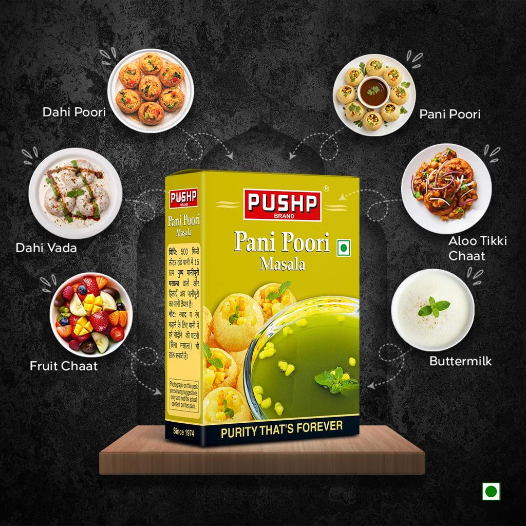 Pushp Panipuri Masala Épicé Acidulé Menthe Tamarin Mélange d'Épices pour Pani Puri Authentique Style Rue Indienne Pack de 50g de 10