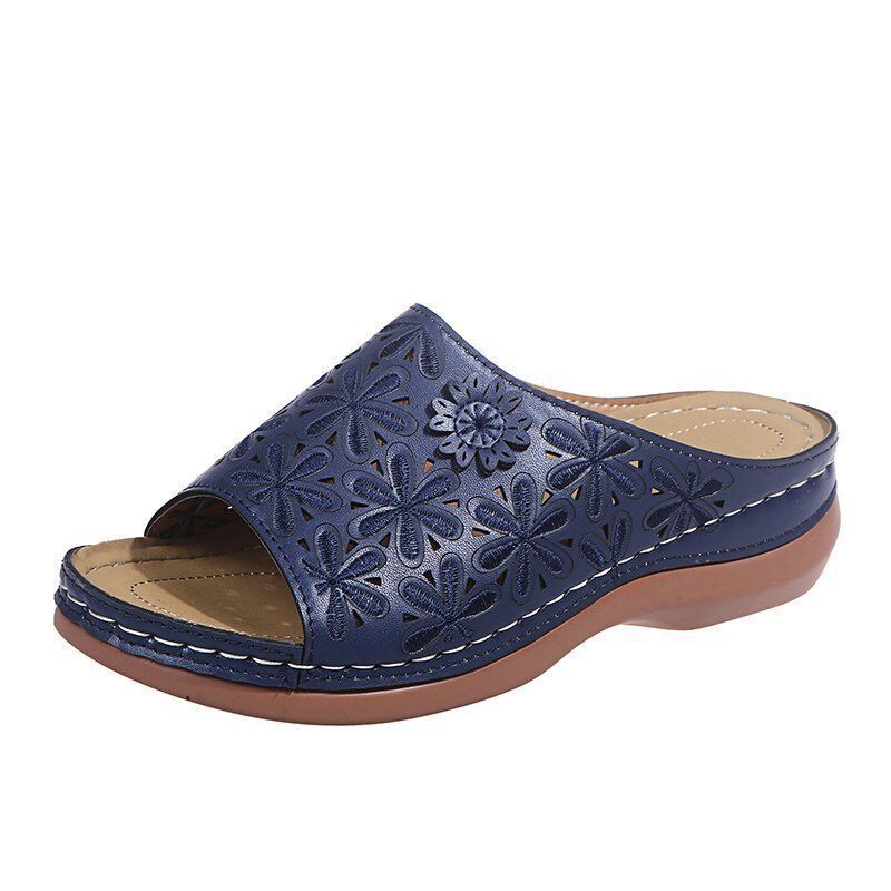 Large Size Women's Shoes Summer New Flowers Fish Mouth Sandals Hollow Slope Heel European and American Cool Slippers Women