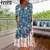 Robe décontractée à manches courtes et col rond pour femme, motif floral, imprimé, mode été printemps