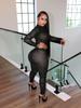 European & American Women's Spring/Autumn Half-High Collar Zipper Cropped Top with Long Sleeve & High-Waisted Pants Two-Piece Set