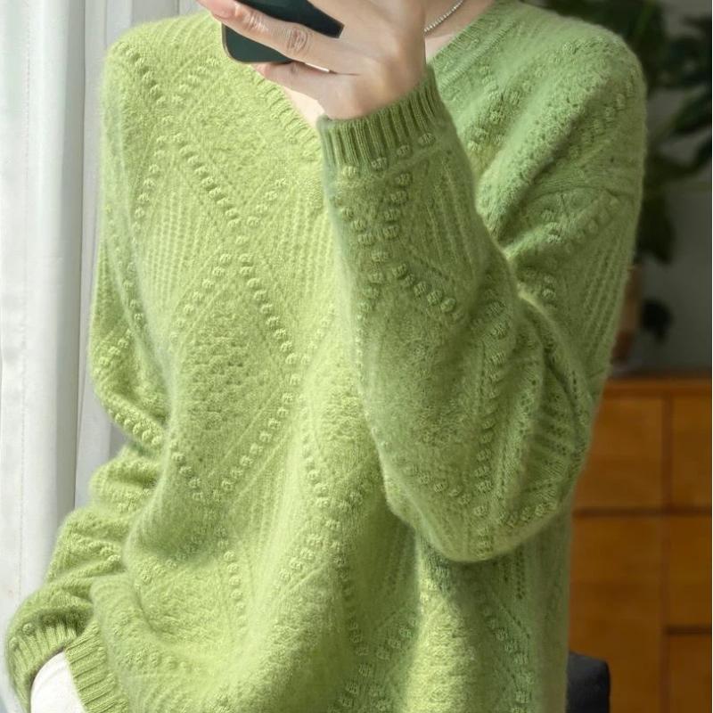 Pull pour Femmes Automne Hiver Pull Épaissi Chaud Tricoté Rayé Col Rond Couche de Base Extensible Manches Longues Jumper Ample Hauts