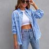 Spring Autumn Shirt Style Denim Jacket Women Holes Raw-edges Jeancoat Casual Tops Female Oversize Loose Outerwear