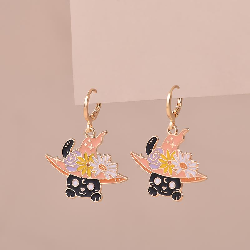 Boucles d'oreilles esthétiques colorées Animal Chat Lapin Poisson Rouge Dragon Pour Femmes Filles Boucles d'oreilles créoles émaillées délicates couleur or Zircon Cadeau