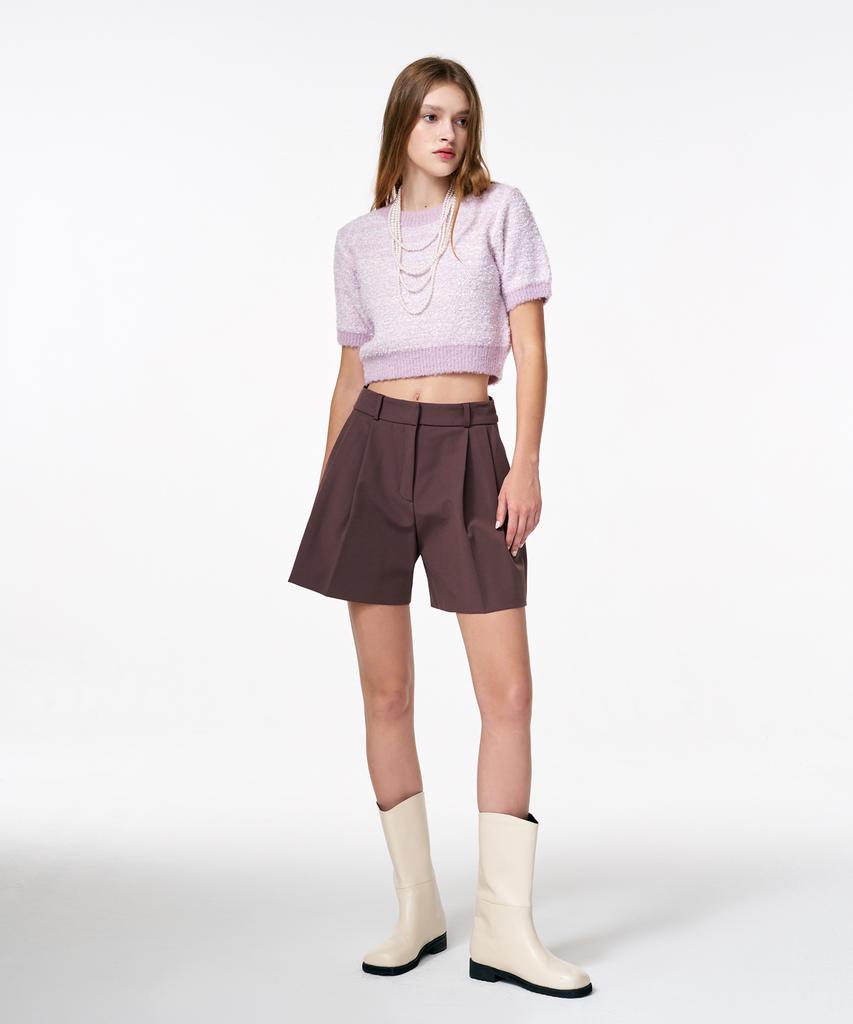 ETMON Color Blend Short Sleeve Knit Top Lavender