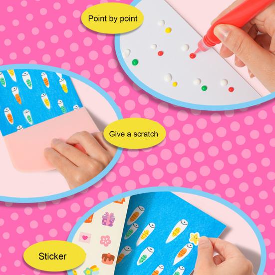 1 Set DIY Rainbow Scratch Painting Kit with Paints Pens Scraper Sticker