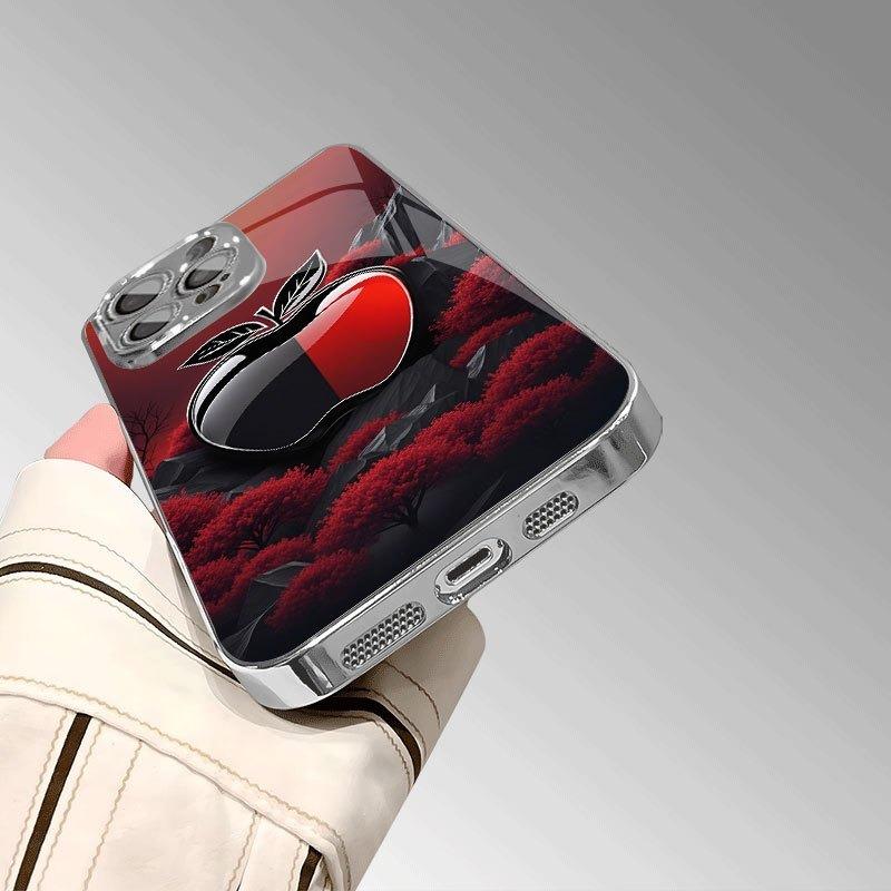 Creative Black Red For Apple Pattern Glass Electroplated Phone Case For iPhone 17 16 15 14 13 12 11 Pro Max Plus 16E 17Air Cover