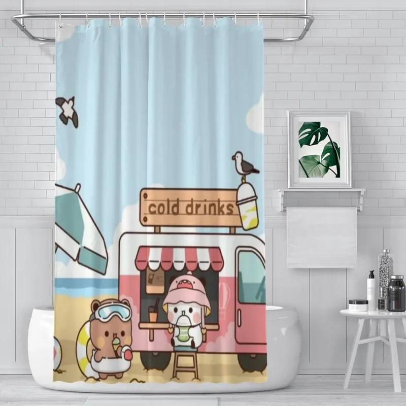 PO01 Rideau de douche Salle de bain Mignon Ours Panda Bubu Dudu décor Articles ménagers modernes Rideau de salle de bain Cadeau de remise de diplôme Festival