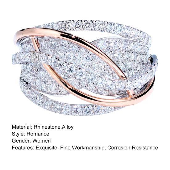 Gran buena mano de obra, todo combina con diamantes de imitación individuales, anillo de boda romántico, joyería de novia para mujer