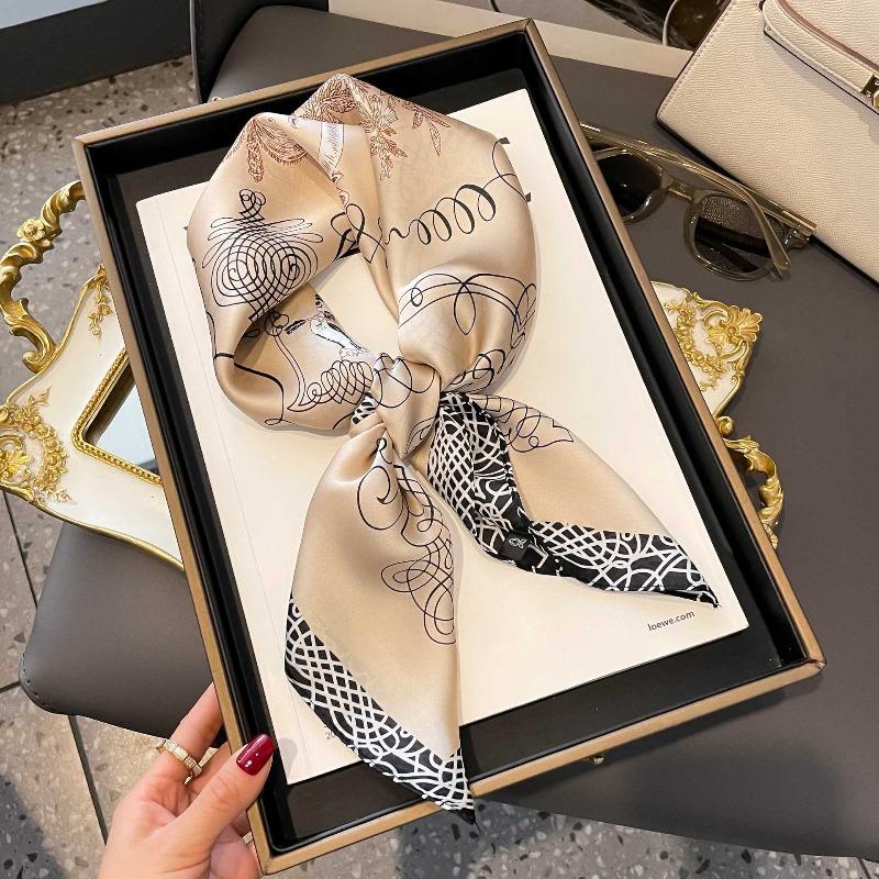 New Striped Silk Scarf Simulation Silk Small Square Scarf Simple Fashion Professional Scarf Silk Scarf Square Scarf High-end Matching