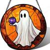 Stained Glass Halloween Pumpkin Suncatcher Cute Ghost Design For Halloween Party Window Hanging Decor