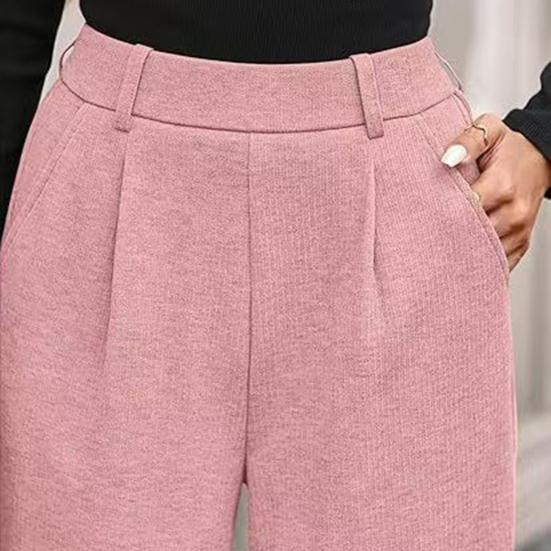 Pantalon Femme Élastique Taille Moyenne Jambe Large Style Ample Pantalon Long Automne Hiver Côtelé Décontracté avec Poches