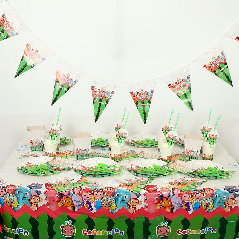 Colorful Cocomelon Party Supplies For Kids Birthday Celebrations With Plates And Banners