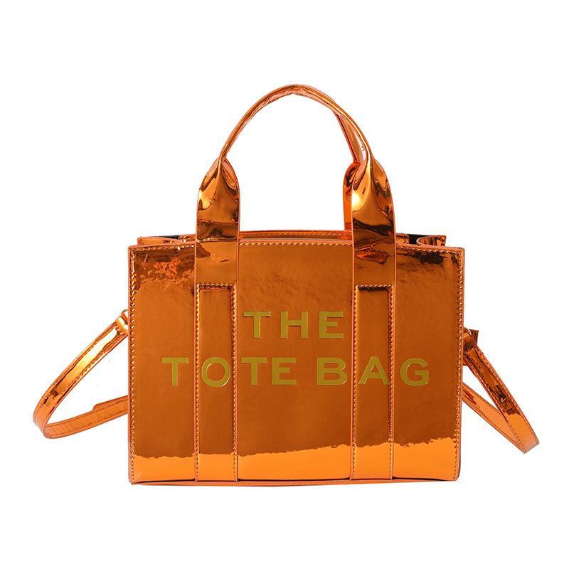 Summer New Letter Printing Contrasting Color Pu Glossy Large Capacity Women's Tote Bag Women's Shoulder Messenger Bag
