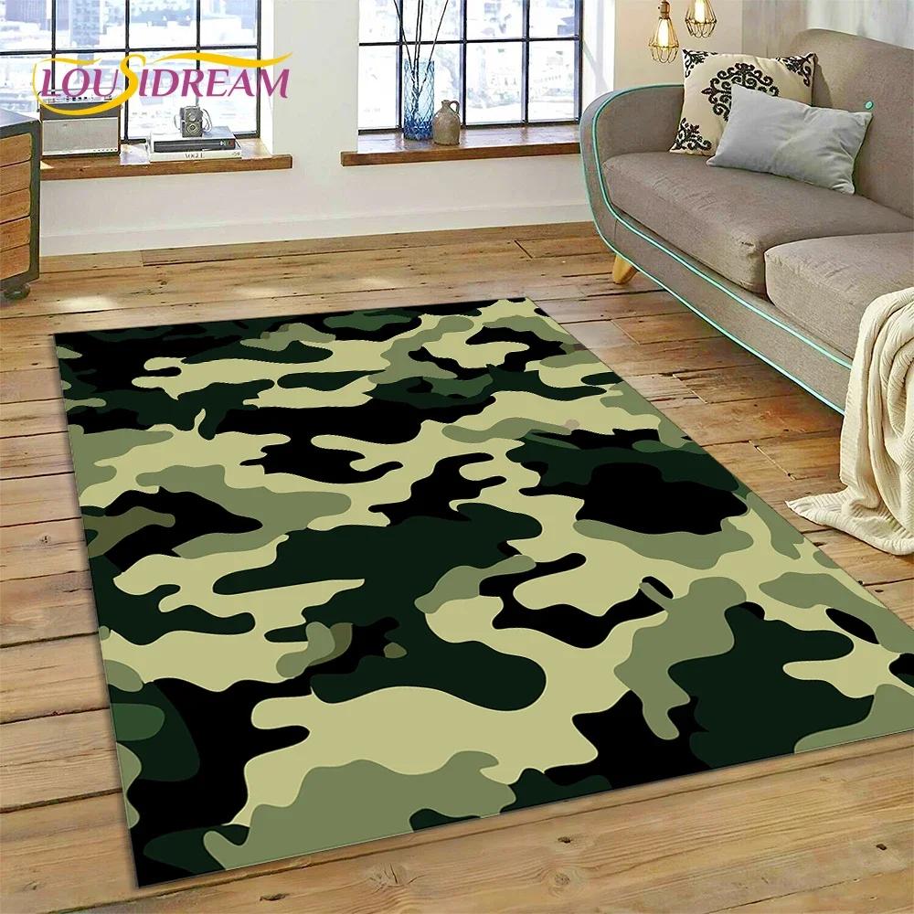 Tapis Rug Camouflage Vert Camo Coloré 3D Style 2025 pour Salon Chambre Maison Canapé Zone de Décoration Tapis de Sol Antidérapant