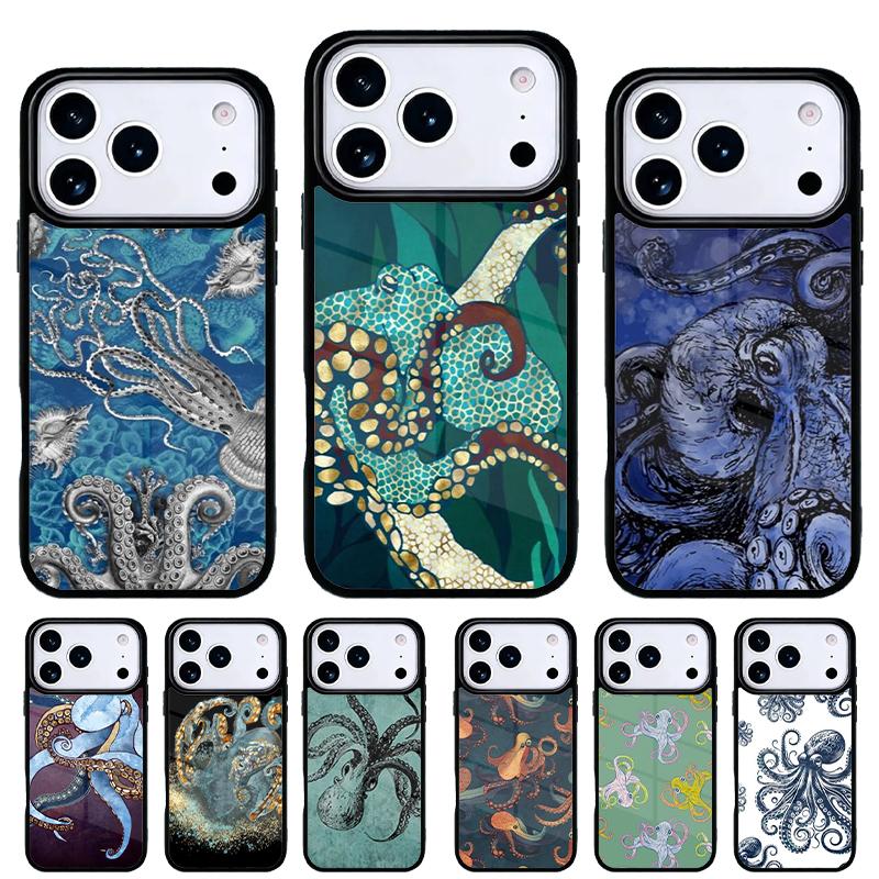 Marine Life Ocean Octopus Phone Case for iPhone 17 16 15 14 13 Pro Max Back Cover for 12 11 Pro Coque