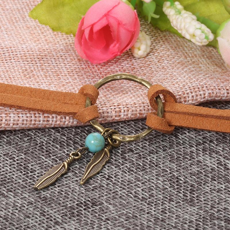 Ženy Bohemian Choker Boho Přívěsek z peříčka Hnědý kožený řetízek Náhrdelník Dáma Šperky Party Dárek