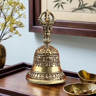 Tibetský mosadzný rituálny zvonček, budhistický ručný zvonček Vadžra na meditačný oltár, starožitná zvonkohra na exorcizmus, vreckové kyvadlo, dekorácia