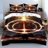 Red Cloaked Figure with Glowing Circles Bedding Set (1 Duvet Cover, 2 Pillowcases, Duvet Not Included)