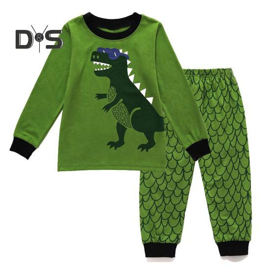 Kids Dinosaur Pajamas Set 2 Piece Pajamas Outfits Kids Cartoon Print Nightwear Skin-friendly Loungewear Homewear Suits