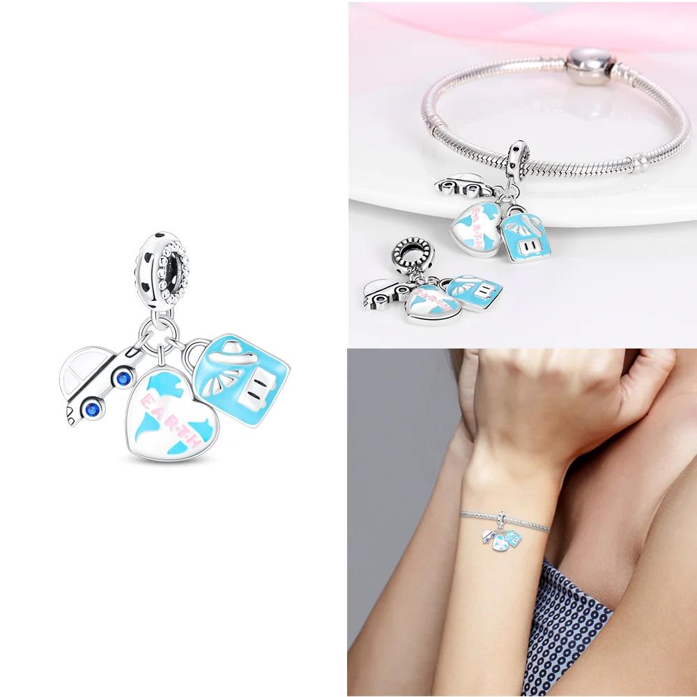 Decorative Beads Plata Originales Blue Series Beads For Charms Real Copper Bracelet Beads Jewellery Making Women'S Gift Idea