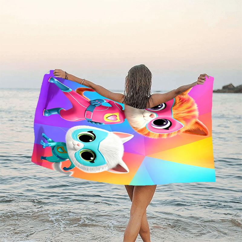 1pc Super Kitties Adventures1 Beach Towel, Beach and Seaside Swimming Pool Equipment, Fashion Pattern, Rectangular, Travel Essentials