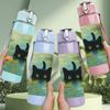 1PC Black Cat Lotus Pond Art 750ml Color Plastic Sports Water Bottle Leakproof Flip Straw Lid Suitable for Sports Office Home Use