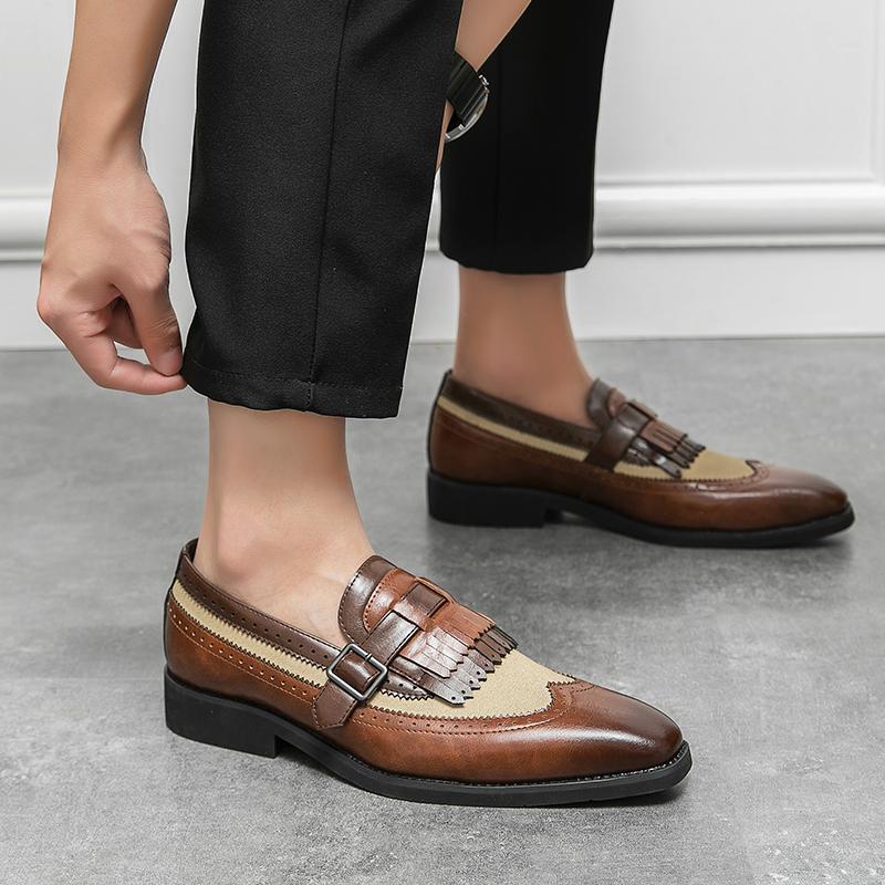 Markowe Loafersy Męskie Skórzane Buty z Frędzlami Wysokiej Jakości Designerskie Buty Męskie Buty Codzienne Wygodne Buty Wizytowe z Ostrym Noskiem