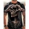 Men's Casual T-Shirt, Gothic Skull Heart Hands Graphic Black Short Sleeve Crew Neck Tee Cool Streetwear Halloween Fashion Top