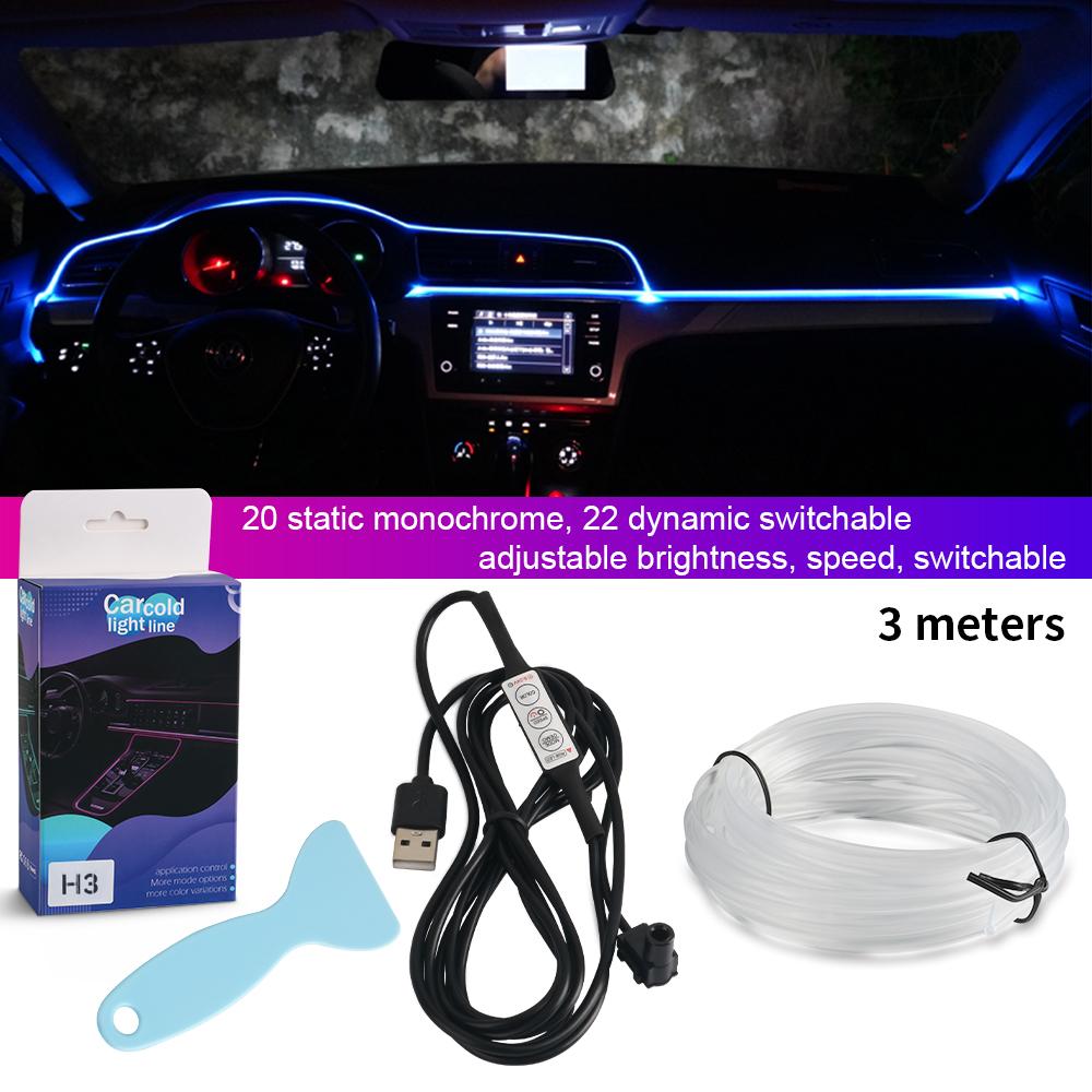 1/2/3/5M 7 Colors RGB DIY USB Remote Control LED Lamp For Car Interior Atmosphere EL Wiring Flexible Neon Led Strip Light 5V/12V