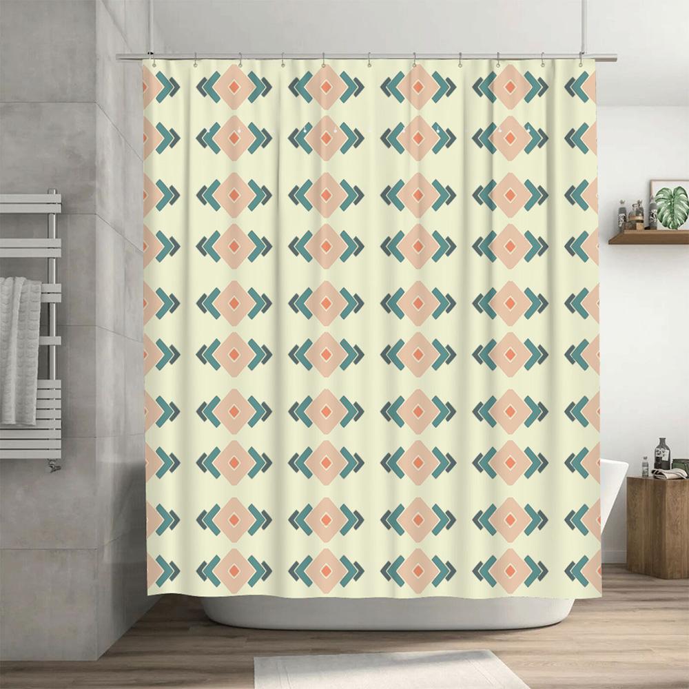 Trendy Geometric Bath Shower Curtain Waterproof Fabric Print Design For Bathroom Decor Pink Blue White Colorway Included (180 X