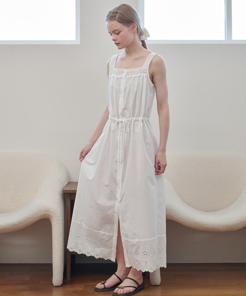 Opening Sunshine Eyelet Lace Cotton Maxi Dress White