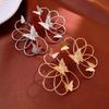 Metallic Line Flower Butterfly Silver Needle Stud Earrings Temperament Geometric Earrings