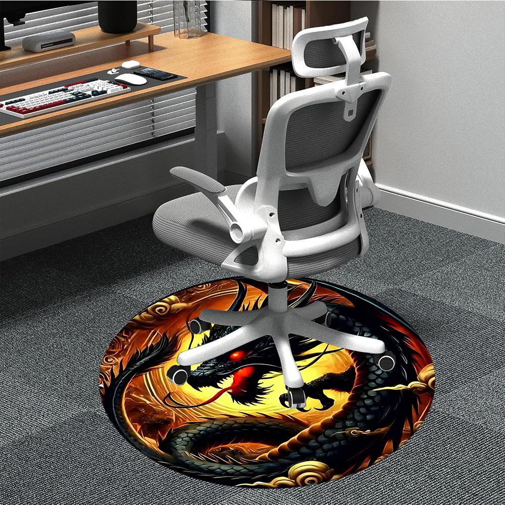 1pc Dragon Art Chair Carpet for Office Non-Slip, Machine Washable Rug for Office, Room - Holiday Decor, Machine Made Yy251016096