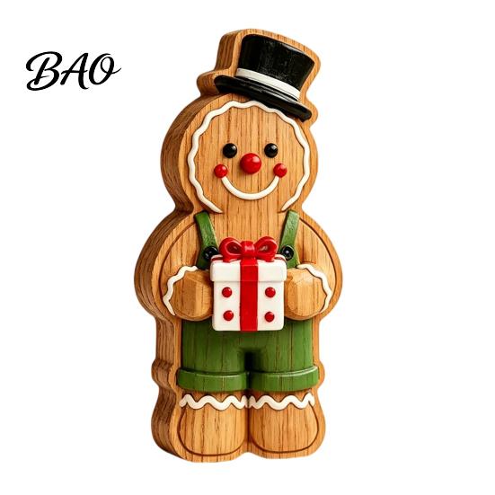 Wooden Gingerbread Man Ornaments Christmas Ornament, Hand Painted Vintage Tabletop Durable Wood Figurines Figurine, Rustic Holiday Decor for