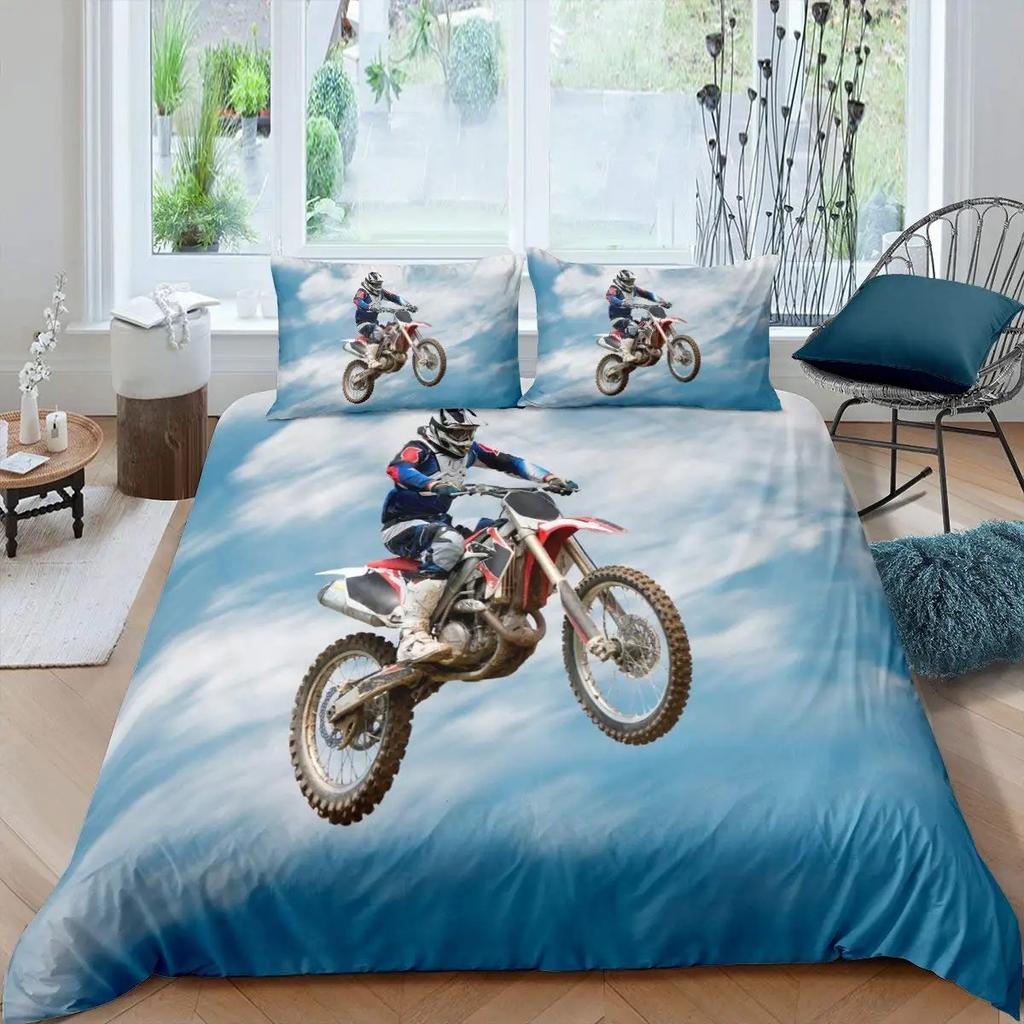 Motocross Bedding Set Full Motorcycle Racer Comforter Cover Extreme Sport Duvet Cover Dirt Bike Motor Vehicles Biker Quilt Cover