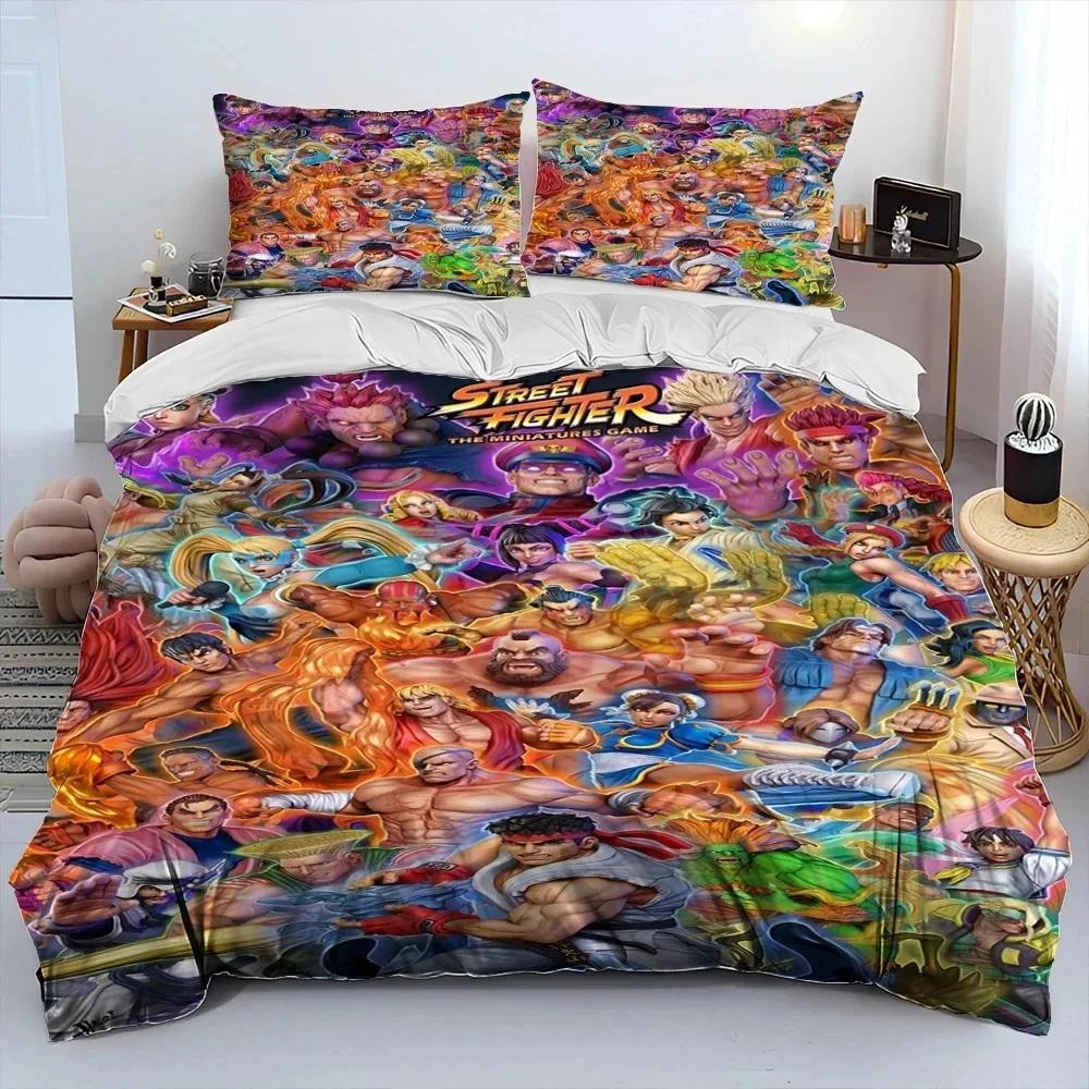 Street Fighter Retro Game Gamer Bettdecke Bettwäscheset, Bettbezug Bettset Steppdecke Kissenbezug, King Queen Size Bettwäscheset Junge