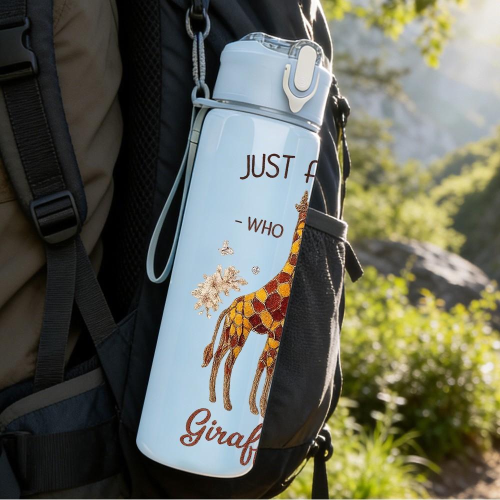 1PC Just A Girl Giraffe Print 750ml Color Plastic Sports Water Bottle Leakproof Flip Straw Lid Suitable for Sports Office Home Use