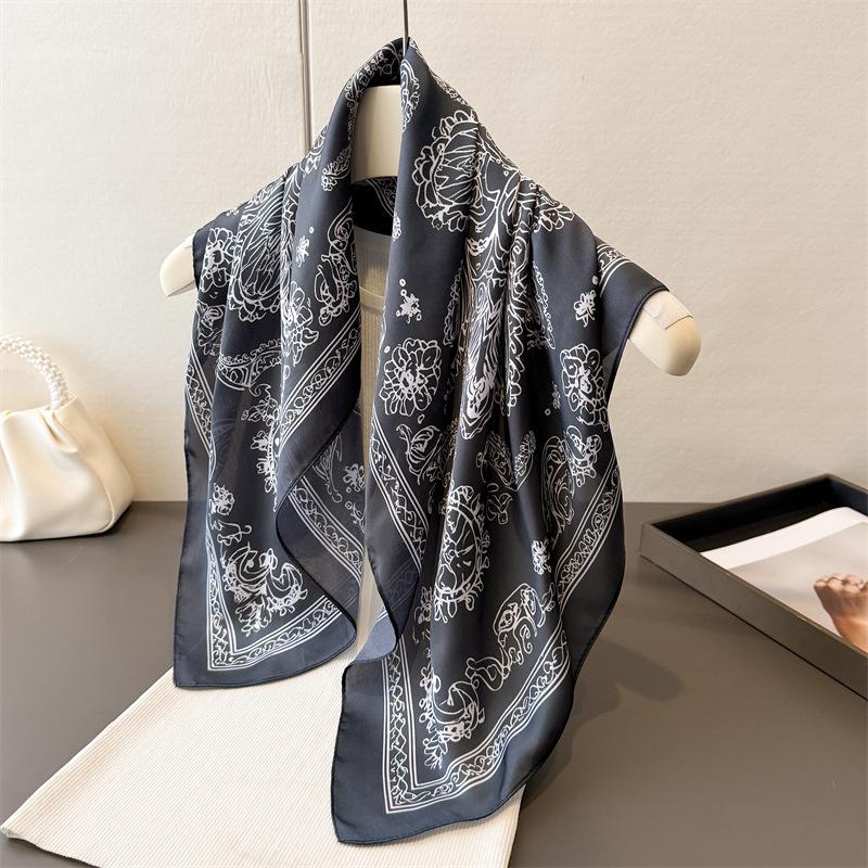New Paisley Print Silk Square Scarfs For Women Decorate Headscarf Neck Tie Kerchief Lady Hijab Female Wraps Soft Head Scarf