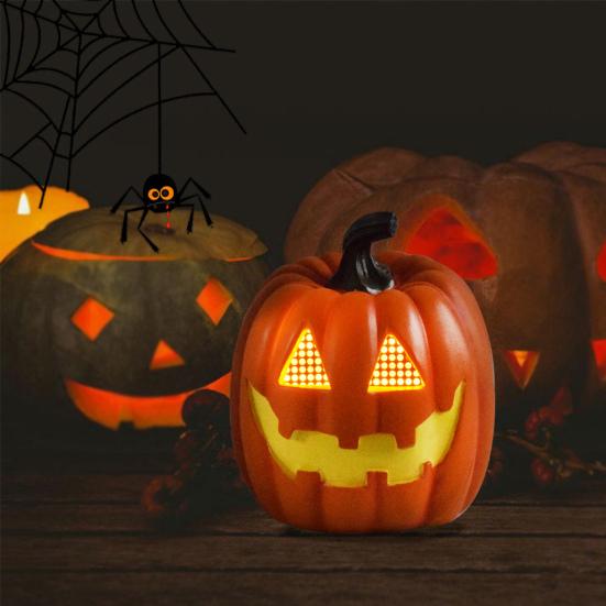 Linterna de Calabaza de Halloween Resina Calabaza/Calavera Iluminada Figurita Lámpara de Calabaza LED para Casa Encantada Fiesta de Halloween Jardín Decoración de Patio