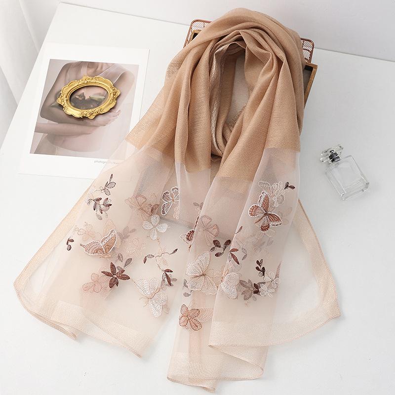 Vier Jahreszeiten Seide Wolle Schal Damen Hijab Pashmina Schals Wickel Decke Floral Pashmina Stickerei Schals Foulard hohe Qualität