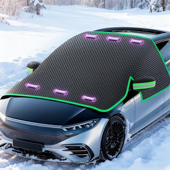 Car Windshield Magnetic Snow Cover 4-Layer Windshield Cover Winter Snow Ice Sun Frost Protector Cover for Most Vehicle SUV Truck