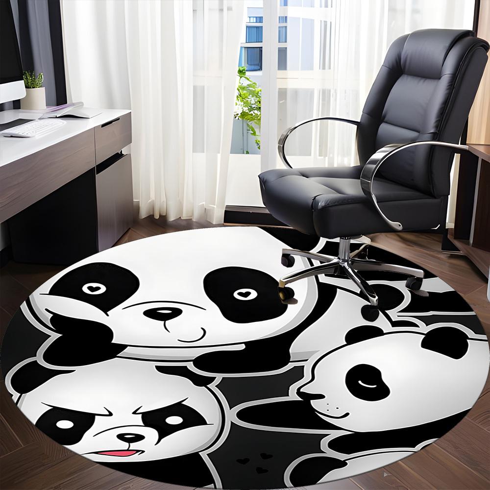1 pièce Tapis Rond Famille Panda, Tapis d'Intérieur Convient Pour Bureau, Sous Chaises de Bureau Chambre à Coucher Salon Décoration Intérieure, Déco Chambre