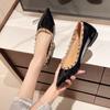 Korean Version of Elegant Pointed Head Shallow Mouth Rivet Single Shoes Women's Summer Solid Color One-pedal Non-slip Shoes Outer Wear Single Shoes 