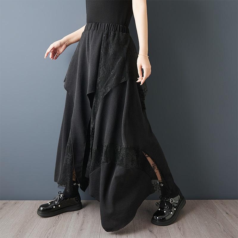 plus size black High waist vintage lace mesh patchwork summer casual loose long for woman skirts womens skirt