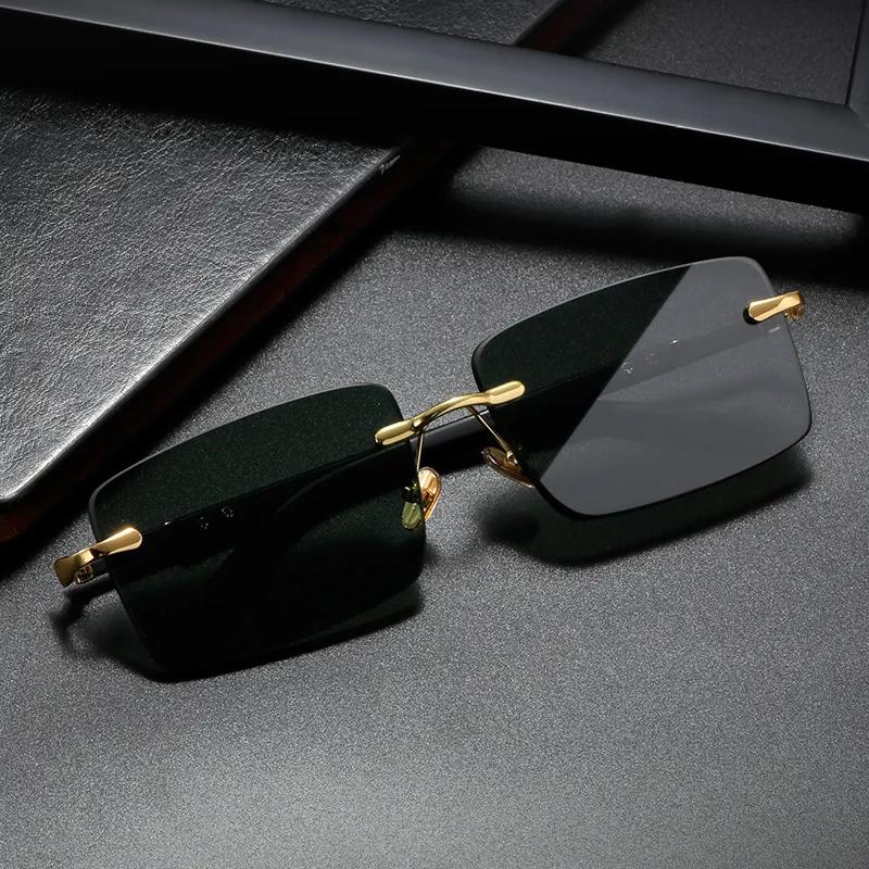 Rimless Sunglasses Rectangle Stylish Popular Female Male Sun Eyewear Small Square Sun Eyewear for Female Male Summer Traveling Oculos