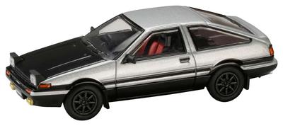 HJ64 1/64 Scale Toyota Sprinter Trueno GT APEX (AE86) JDM Style Carbon Fiber Bonnet, Silver/Black, Finished Product