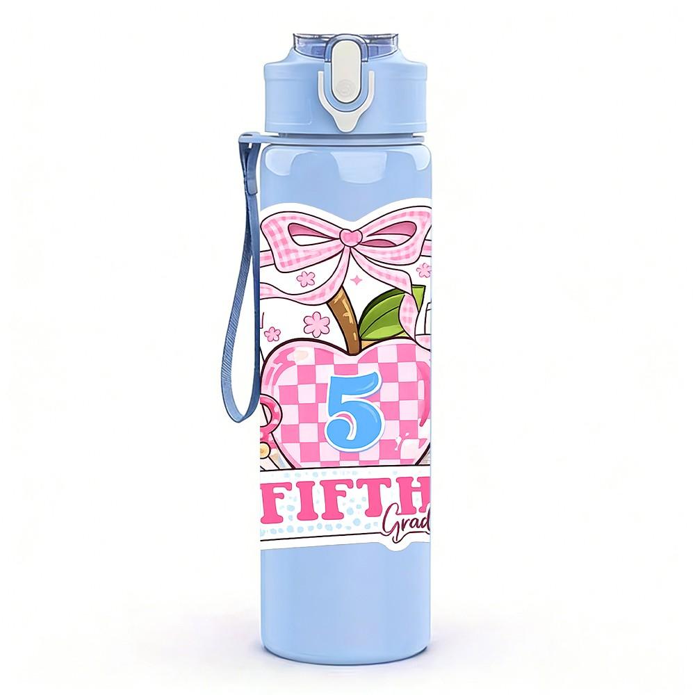 1PC Cute Number Five Birthday Art 750ml Color Plastic Sports Water Bottle Leakproof Flip Straw Lid Suitable for Sports Office Home Use