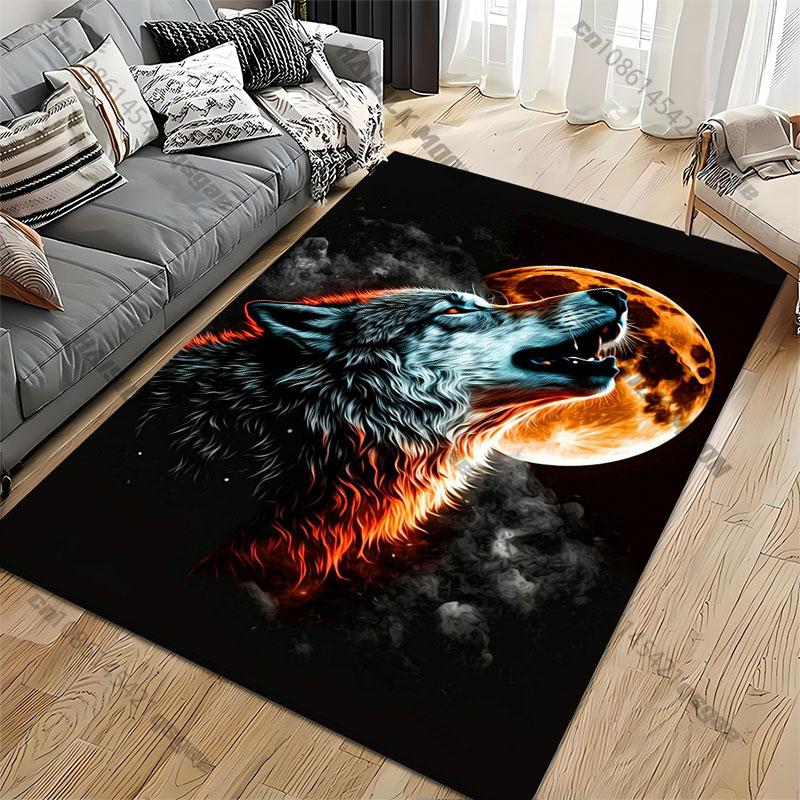 Wolf Howling At Moon Carpet Yoga Living Room Room Decor Children's Crawling Mat Doormat Area Rug Games Mat